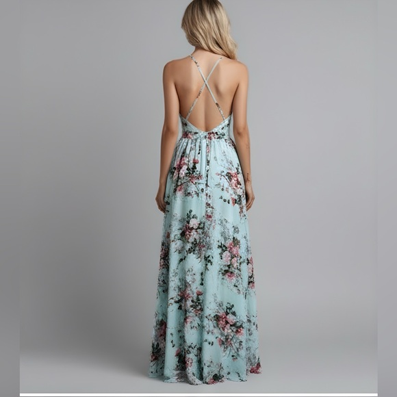 Boho Criss Cross Backless Floral Maxi Dress - Picture 4 of 9